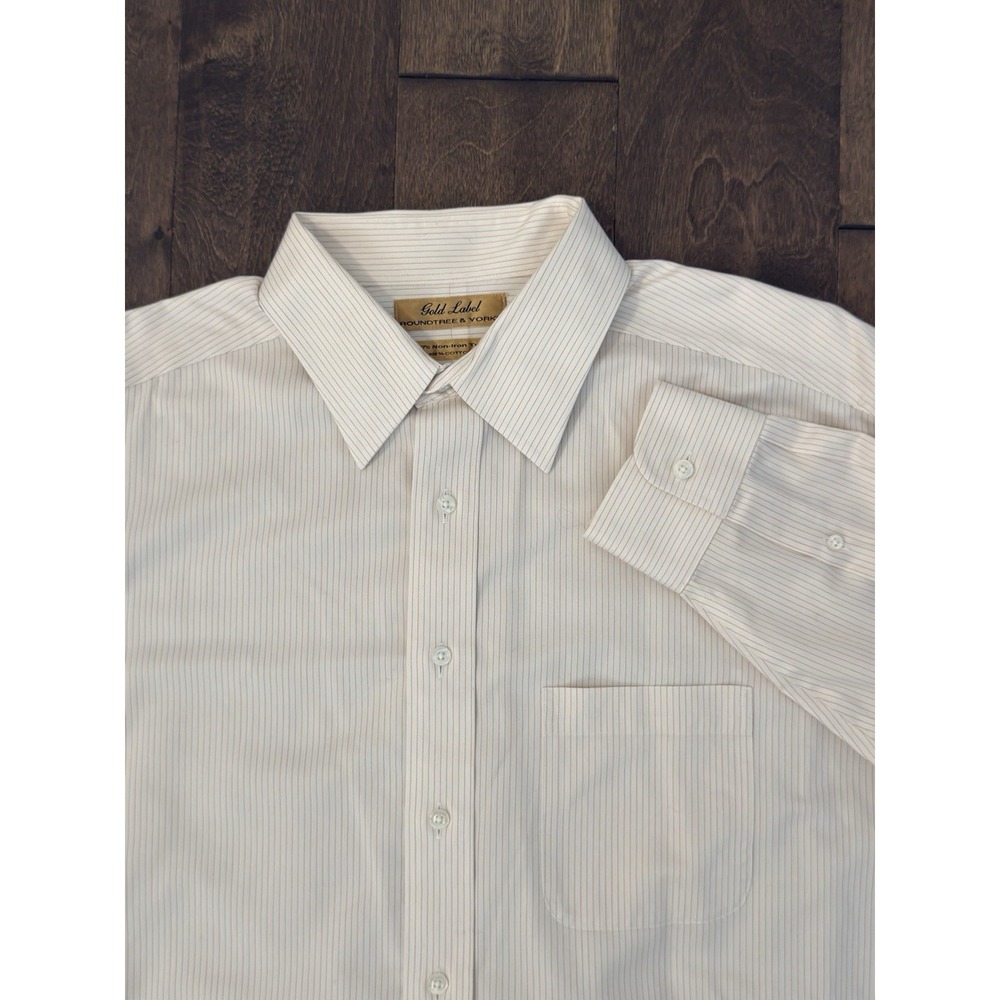 Roundtree & Yorke Gold Label Mens Cream Striped Non-Iron Shirt 16.5 33